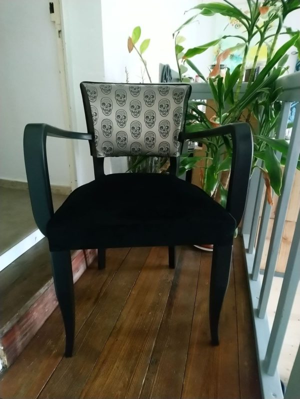 fauteuil retapissé crâne simili cuir velours