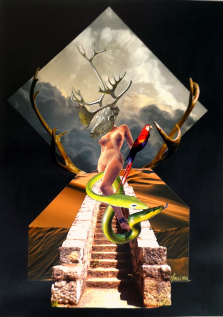 collage artistique serpent cerf