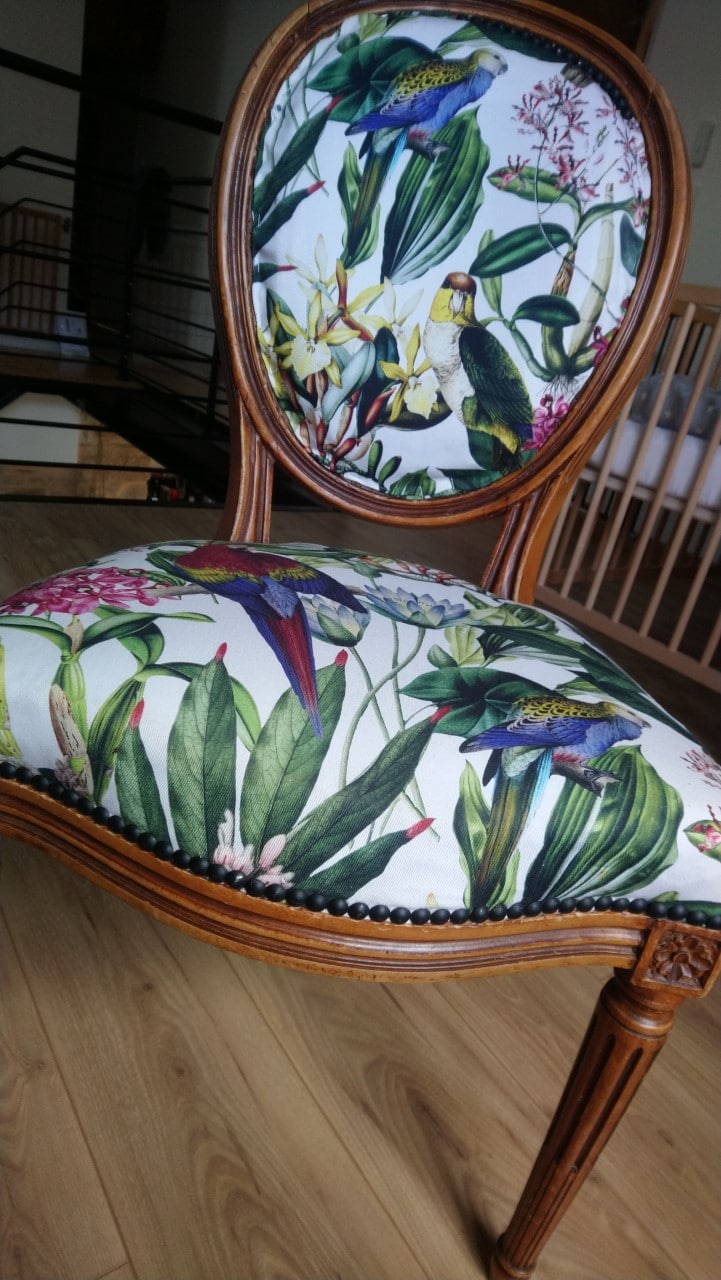 chaise louis 16 modernisée jungle tissu coton