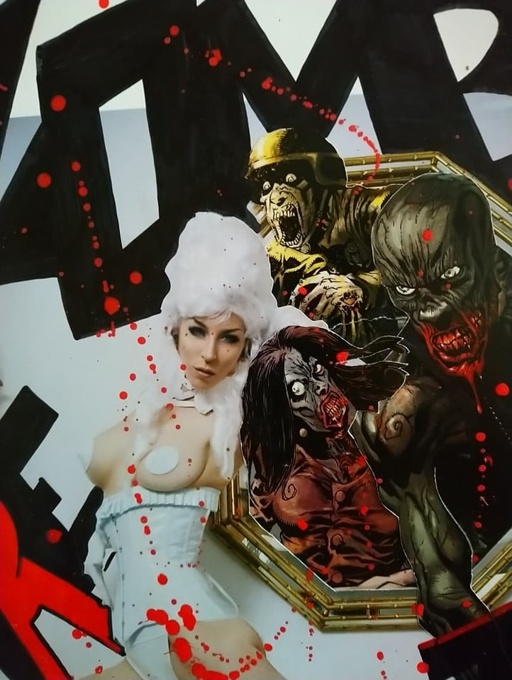 détail collage artistique bande dessinée zombies femme