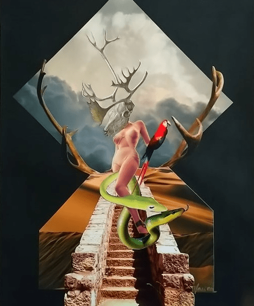 cernunnos was a woman collage artistique femme cerf serpent