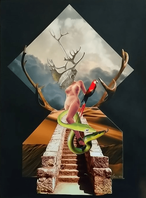cernunnos was a woman collage artistique femme cerf serpent
