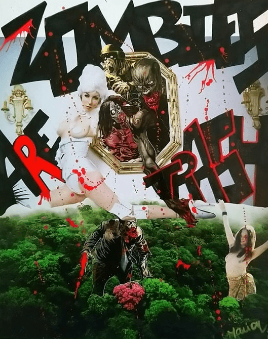 Zombies are trash collage artistique femme sang acrylique