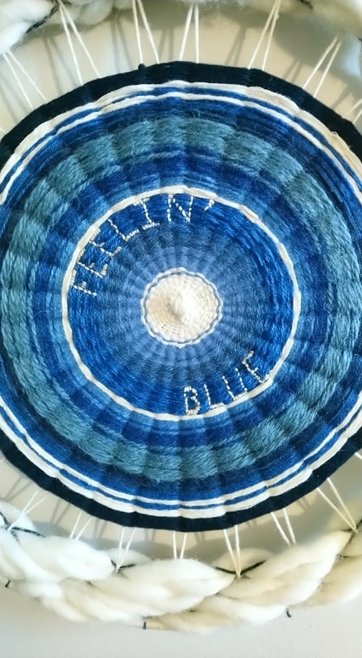 tissage déco artistique bleu dégradé laine fait main