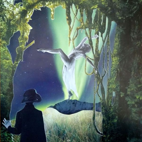 collage artistique la rencontre femmes danseuse montagne aurore boréale liane