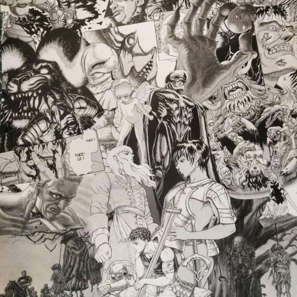 collage artistique berserk manga noir et blanc