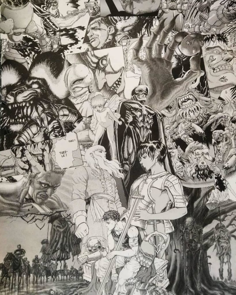 collage artistique berserk manga noir et blanc