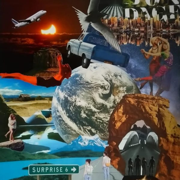 collage voyage tour du monde avion paysage