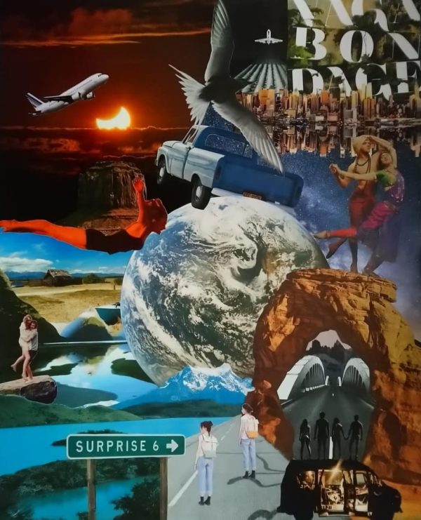 collage voyage tour du monde avion paysage