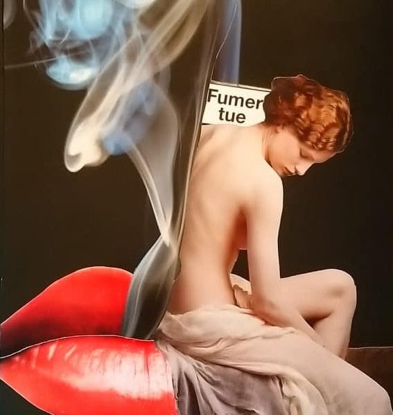 Collage artistique fumer tue fumée femme lèvres