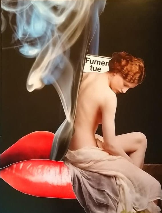 Collage artistique fumer tue fumée femme lèvres