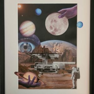 Collage artistique self serve science fiction espace station service