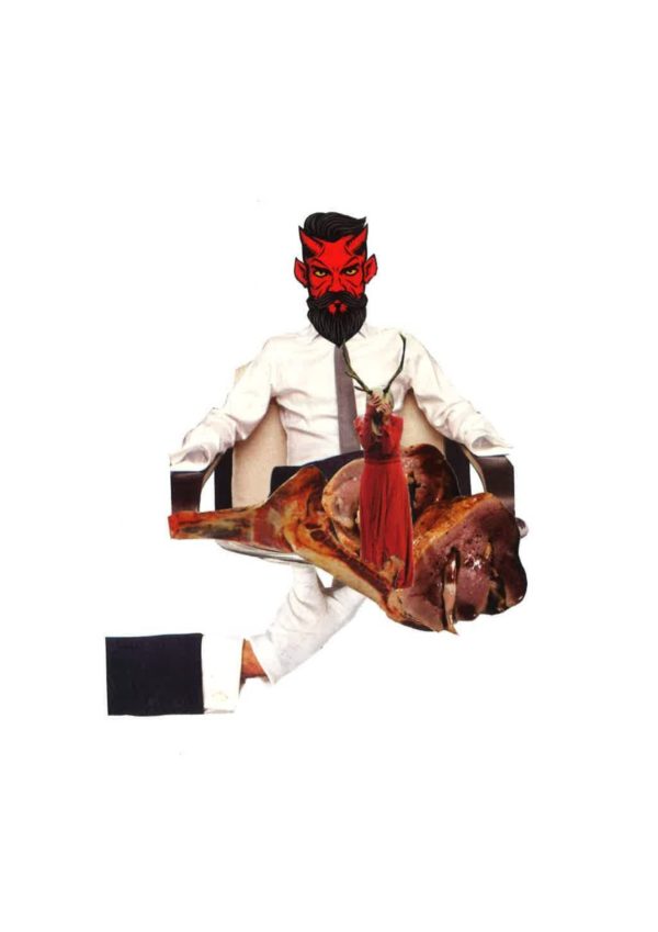 collage artistique petit format viande argent
