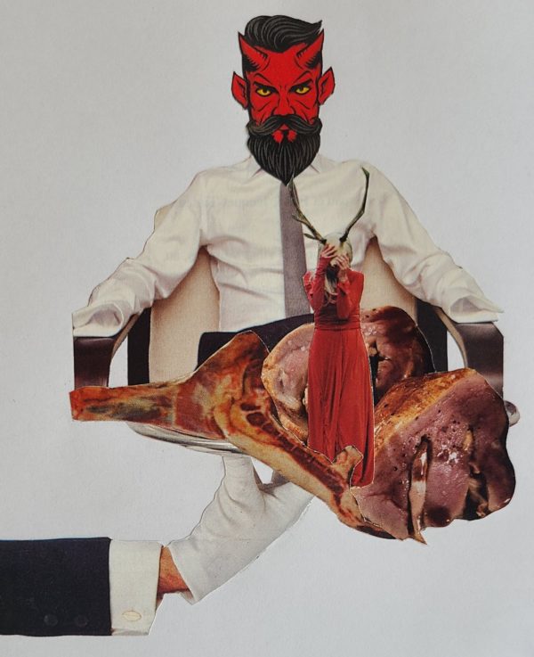 collage artistique petit format viande argent