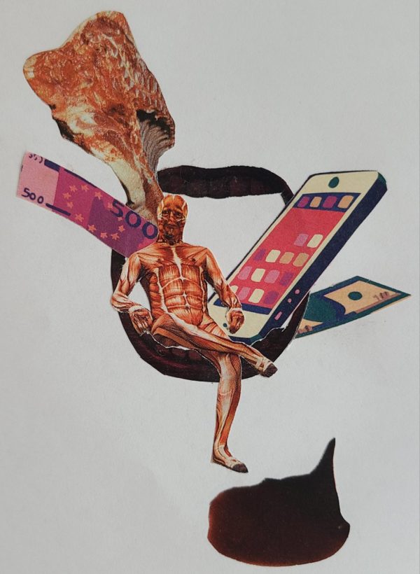 collage illustration cannibalisme viande bouche sang